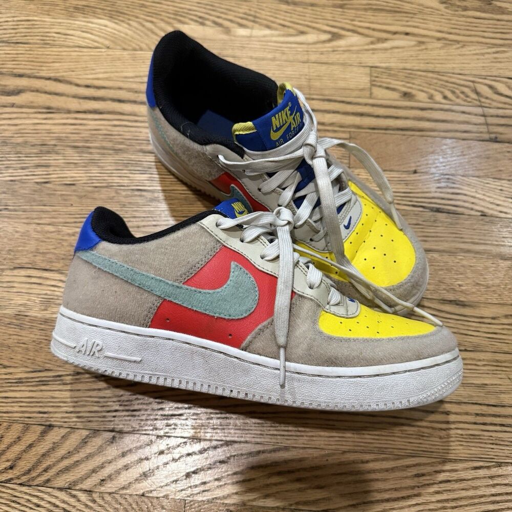Nike Air Force 1 Low Boys Size 5.5Y Beige Yellow White Athletic Shoes Sneakers
